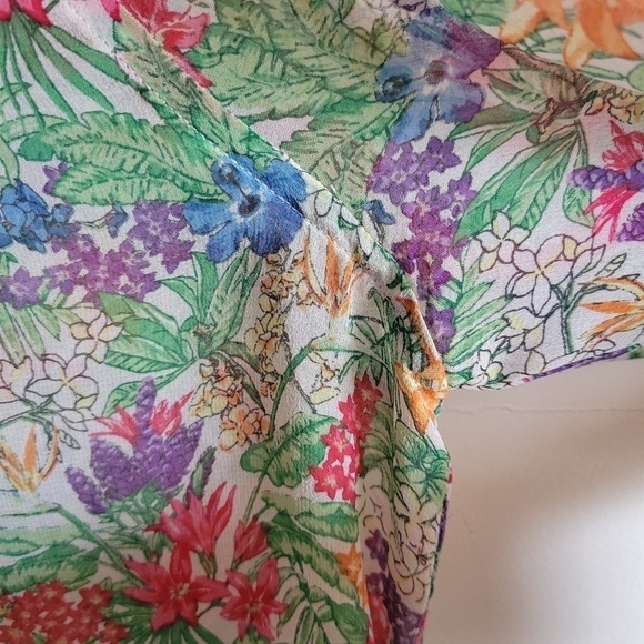 Equipment Femme 100% Silk Sheer Long Sleeve Blouse Floral Contrast Cuff Medium M - Picture 9 of 10